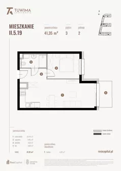 2 pokoje, mieszkanie 41,35 m², piętro 3, oferta nr II.5.19, Apartamenty Tuwima, Łódź, Śródmieście, ul. Juliana Tuwima
