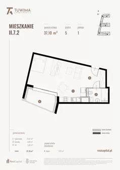1 pokój, mieszkanie 37,10 m², piętro 5, oferta nr II.7.2, Apartamenty Tuwima, Łódź, Śródmieście, ul. Juliana Tuwima
