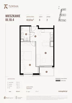 2 pokoje, mieszkanie 43,17 m², piętro 8, oferta nr III.10.4, Apartamenty Tuwima, Łódź, Śródmieście, ul. Juliana Tuwima