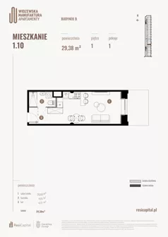 1 pokój, mieszkanie 29,38 m², piętro 1, oferta nr B.01.10., Wima Apartments, Łódź, Widzew, Stary Widzew, al. Piłsudskiego 135
