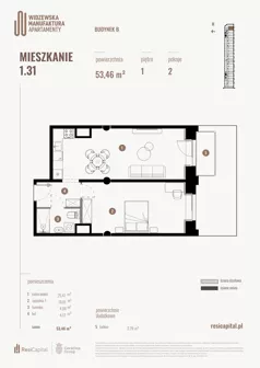2 pokoje, mieszkanie 53,46 m², piętro 1, oferta nr B.01.31., Wima Apartments, Łódź, Widzew, Stary Widzew, al. Piłsudskiego 135