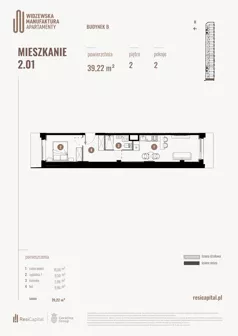 2 pokoje, mieszkanie 39,22 m², piętro 2, oferta nr B.02.01., Wima Apartments, Łódź, Widzew, Stary Widzew, al. Piłsudskiego 135