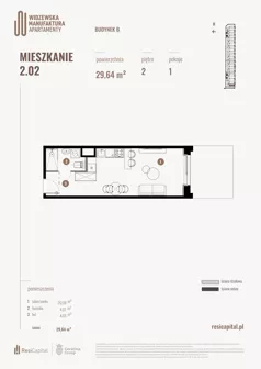 1 pokój, mieszkanie 29,64 m², piętro 2, oferta nr B.02.02., Wima Apartments, Łódź, Widzew, Stary Widzew, al. Piłsudskiego 135