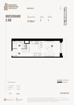 1 pokój, apartament 27,90 m², piętro 2, oferta nr B.02.08., Wima Apartments, Łódź, Widzew, Stary Widzew, al. Piłsudskiego 135