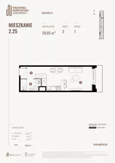 1 pokój, mieszkanie 29,05 m², piętro 2, oferta nr B.02.25., Wima Apartments, Łódź, Widzew, Stary Widzew, al. Piłsudskiego 135