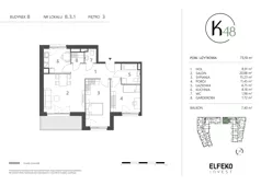 3 pokoje, mieszkanie 73,10 m², piętro 3, oferta nr B.3.1, K48, Gdańsk, Przymorze, ul. Kołobrzeska 48