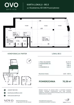Lokal użytkowy 70,39 m², oferta nr B/0/3, OVO Office - lokale usługowe, Puszczykowo, ul. Studzienna