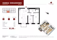 3 pokoje, mieszkanie 51,58 m², piętro 1, oferta nr I12, Osiedle Gwiazdowo, Gwiazdowo, ul. Mikołaja Kopernika