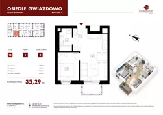 2 pokoje, mieszkanie 35,29 m², piętro 1, oferta nr I13, Osiedle Gwiazdowo, Gwiazdowo, ul. Mikołaja Kopernika