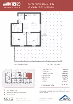 3 pokoje, mieszkanie 50,26 m², piętro 4, oferta nr B37, Osiedle Wajdy 20, Kutno, ul. Andrzeja Wajdy 20