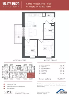 3 pokoje, mieszkanie 40,62 m², piętro 2, oferta nr B20, Osiedle Wajdy 20, Kutno, ul. Andrzeja Wajdy 20