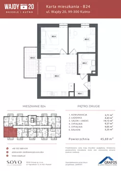 3 pokoje, mieszkanie 45,69 m², piętro 2, oferta nr B24, Osiedle Wajdy 20, Kutno, ul. Andrzeja Wajdy 20