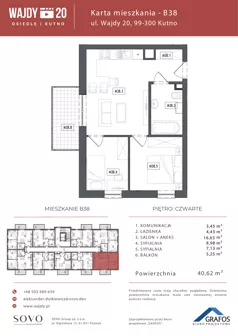 3 pokoje, mieszkanie 40,62 m², piętro 4, oferta nr B38, Osiedle Wajdy 20, Kutno, ul. Andrzeja Wajdy 20
