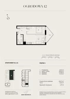 2 pokoje, mieszkanie 43,07 m², piętro 1, oferta nr B/1/11, Ogrodowa 12, Poznań, Stare Miasto, Stare Miasto, ul. Ogrodowa 12