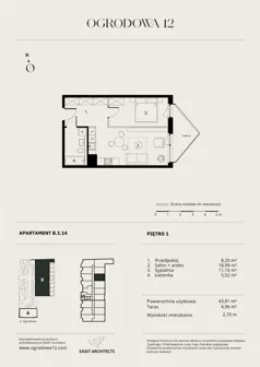 2 pokoje, mieszkanie 43,81 m², piętro 1, oferta nr B/1/14, Ogrodowa 12, Poznań, Stare Miasto, Stare Miasto, ul. Ogrodowa 12