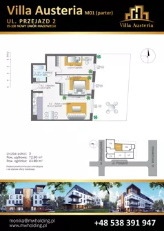 3 pokoje, mieszkanie 71,83 m², piętro 2, oferta nr M15, Villa Austeria, Nowy Dwór Mazowiecki, Kępa Nowodworska, Kępa Nowodworska, ul. Przejazd 2