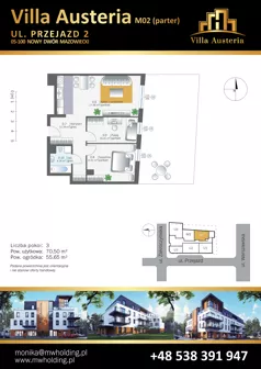 3 pokoje, mieszkanie 71,83 m², piętro 2, oferta nr M15, Villa Austeria, Nowy Dwór Mazowiecki, Kępa Nowodworska, Kępa Nowodworska, ul. Przejazd 2