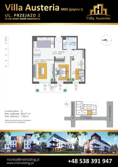 3 pokoje, mieszkanie 65,47 m², piętro 1, oferta nr M05, Villa Austeria, Nowy Dwór Mazowiecki, Kępa Nowodworska, Kępa Nowodworska, ul. Przejazd 2