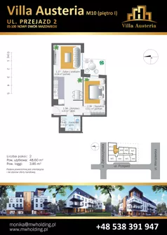2 pokoje, mieszkanie 48,60 m², piętro 1, oferta nr M10, Villa Austeria, Nowy Dwór Mazowiecki, Kępa Nowodworska, Kępa Nowodworska, ul. Przejazd 2