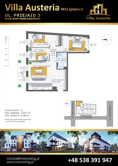 4 pokoje, mieszkanie 73,67 m², piętro 1, oferta nr M11, Villa Austeria, Nowy Dwór Mazowiecki, Kępa Nowodworska, Kępa Nowodworska, ul. Przejazd 2