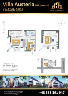 3 pokoje, mieszkanie 87,44 m², piętro 3, oferta nr M20, Villa Austeria, Nowy Dwór Mazowiecki, Kępa Nowodworska, Kępa Nowodworska, ul. Przejazd 2