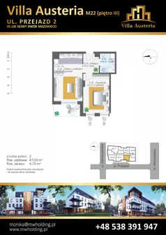 2 pokoje, mieszkanie 47,03 m², piętro 3, oferta nr M22, Villa Austeria, Nowy Dwór Mazowiecki, Kępa Nowodworska, Kępa Nowodworska, ul. Przejazd 2