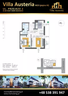 2 pokoje, mieszkanie 51,95 m², piętro 3, oferta nr M23, Villa Austeria, Nowy Dwór Mazowiecki, Kępa Nowodworska, Kępa Nowodworska, ul. Przejazd 2