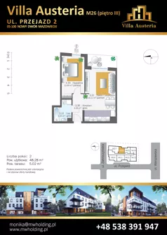 2 pokoje, mieszkanie 48,28 m², piętro 3, oferta nr M26, Villa Austeria, Nowy Dwór Mazowiecki, Kępa Nowodworska, Kępa Nowodworska, ul. Przejazd 2