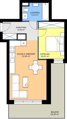 2 pokoje, mieszkanie 50,53 m², piętro 4, oferta nr B4.A.07, Teatralna 3 - budynek B, Sosnowiec, Śródmieście, ul. Teatralna 1
