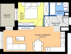 2 pokoje, mieszkanie 42,12 m², piętro 2, oferta nr B2.A.10, Teatralna 3 - budynek B, Sosnowiec, Śródmieście, ul. Teatralna 1