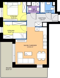 3 pokoje, mieszkanie 56,45 m², piętro 1, oferta nr B1.A.09, Teatralna 3 - budynek B, Sosnowiec, Śródmieście, ul. Teatralna 1