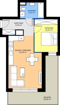 2 pokoje, mieszkanie 45,90 m², piętro 1, oferta nr B1.A.07, Teatralna 3 - budynek B, Sosnowiec, Śródmieście, ul. Teatralna 1