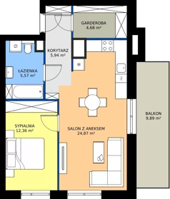 2 pokoje, mieszkanie 56,55 m², piętro 7, oferta nr B7.A.03, Teatralna 3 - budynek B, Sosnowiec, Śródmieście, ul. Teatralna 1