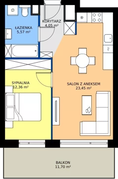 2 pokoje, mieszkanie 45,43 m², piętro 1, oferta nr B1.A.05, Teatralna 3 - budynek B, Sosnowiec, Śródmieście, ul. Teatralna 1