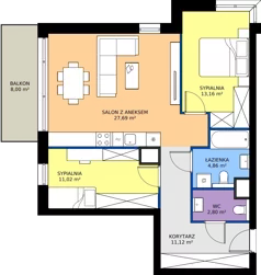 3 pokoje, mieszkanie 70,65 m², piętro 1, oferta nr B1.B.08, Teatralna 3 - budynek B, Sosnowiec, Śródmieście, ul. Teatralna 1
