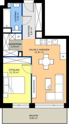 2 pokoje, mieszkanie 47,31 m², piętro 2, oferta nr B2.B.03, Teatralna 3 - budynek B, Sosnowiec, Śródmieście, ul. Teatralna 1