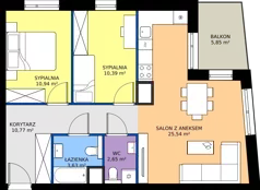 3 pokoje, mieszkanie 63,92 m², piętro 2, oferta nr B2.B.07, Teatralna 3 - budynek B, Sosnowiec, Śródmieście, ul. Teatralna 1