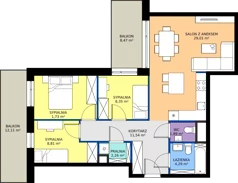 4 pokoje, mieszkanie 76,88 m², piętro 3, oferta nr A3.12, Teatralna 3 - budynek A, Sosnowiec, Śródmieście, ul. Teatralna 1