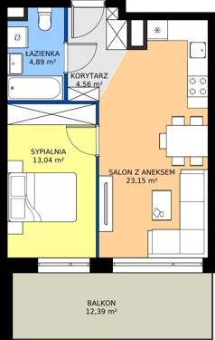 2 pokoje, mieszkanie 45,64 m², piętro 3, oferta nr A3.03, Teatralna 3 - budynek A, Sosnowiec, Śródmieście, ul. Teatralna 1