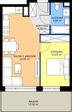 2 pokoje, mieszkanie 45,77 m², piętro 1, oferta nr A1.02, Teatralna 3 - budynek A, Sosnowiec, Śródmieście, ul. Teatralna 1