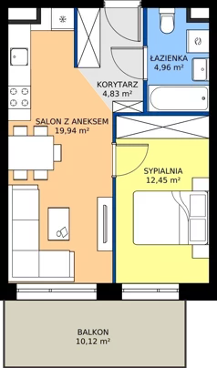 2 pokoje, mieszkanie 42,18 m², piętro 4, oferta nr A4.01, Teatralna 3 - budynek A, Sosnowiec, Śródmieście, ul. Teatralna 1