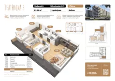 3 pokoje, mieszkanie 63,28 m², piętro 1, oferta nr A1.11, Teatralna 3 - budynek A, Sosnowiec, Śródmieście, ul. Teatralna 1