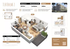 1 pokój, mieszkanie 36,18 m², piętro 3, oferta nr A3.05, Teatralna 3 - budynek A, Sosnowiec, Śródmieście, ul. Teatralna 1