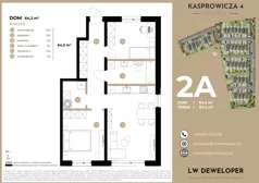 3 pokoje, apartament 64,30 m², parter, oferta nr 2A, Osiedle Kasprowicza 4, Łódź, Widzew, Nowosolna, ul. Kasprowicza 4