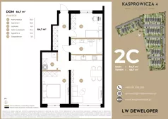 3 pokoje, apartament 64,70 m², parter, oferta nr 2C, Osiedle Kasprowicza 4, Łódź, Widzew, Nowosolna, ul. Kasprowicza 4