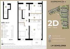 3 pokoje, mieszkanie 73,40 m², piętro 1, oferta nr 2D, Osiedle Kasprowicza 4, Łódź, Widzew, Nowosolna, ul. Kasprowicza 4