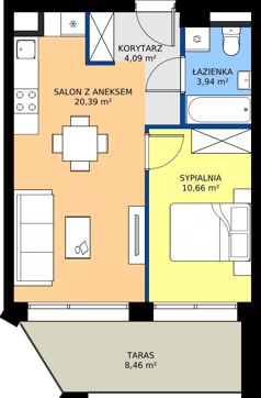 2 pokoje, apartament 39,08 m², piętro 1, oferta nr A.1.M06, Cynamonowa Ursynów, Warszawa, Ursynów, Ursynów Centrum, ul. Cynamonowa 23