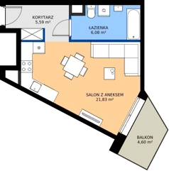 1 pokój, mieszkanie 33,50 m², piętro 2, oferta nr A.2.M05, Cynamonowa Ursynów, Warszawa, Ursynów, Ursynów Centrum, ul. Cynamonowa 23