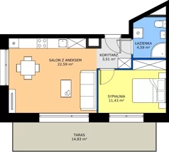 2 pokoje, apartament 42,12 m², piętro 1, oferta nr A.1.M04, Cynamonowa Ursynów, Warszawa, Ursynów, Ursynów Centrum, ul. Cynamonowa 23