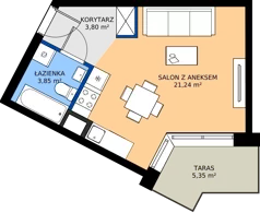 1 pokój, apartament 28,89 m², piętro 1, oferta nr B.1.M12, Cynamonowa Ursynów, Warszawa, Ursynów, Ursynów Centrum, ul. Cynamonowa 23